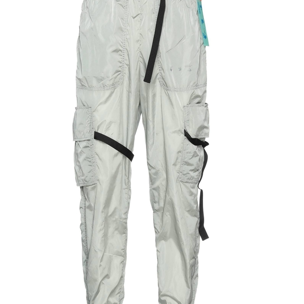 Off-White Mens Parachute Cargo Pants 30   silver Cotton Bondage Strap